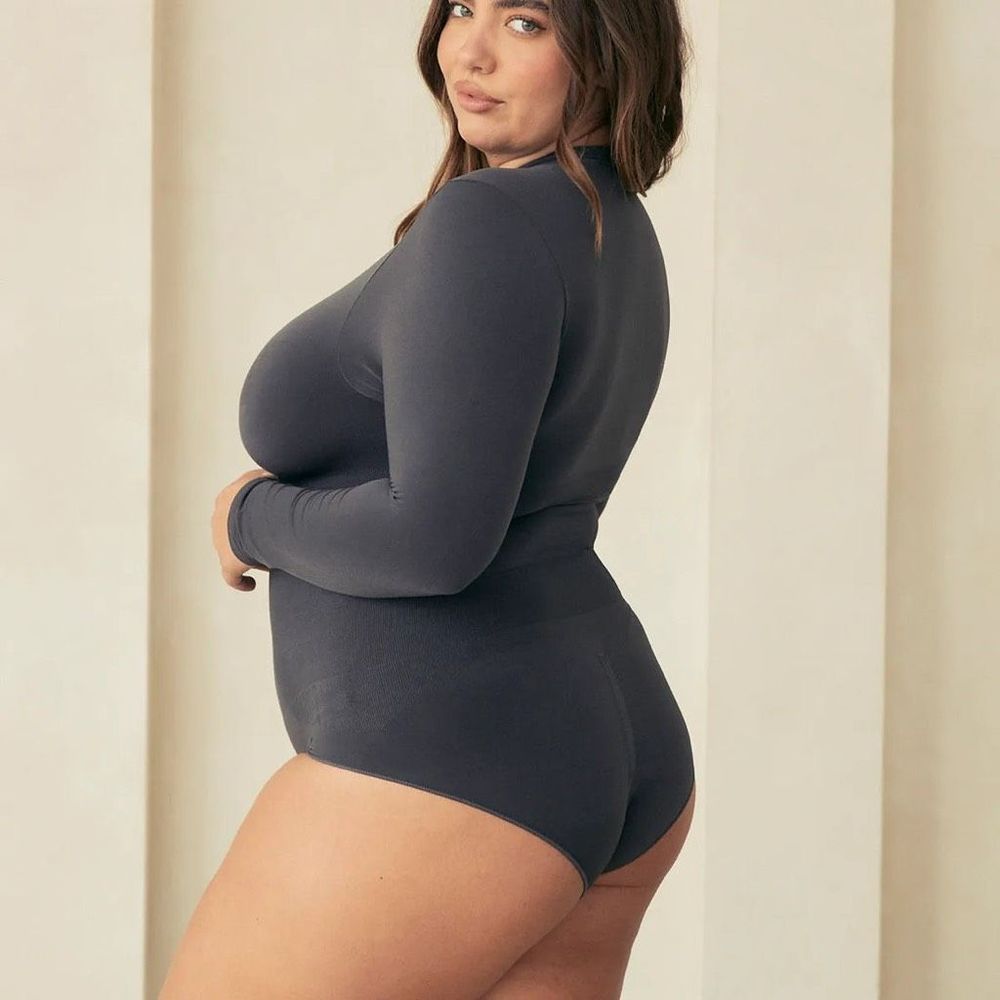 New Pinsy Long Sleeve Butter Sculpt™ Seamless Shapewear Bodysuit Grey - Picture 2 of 10
